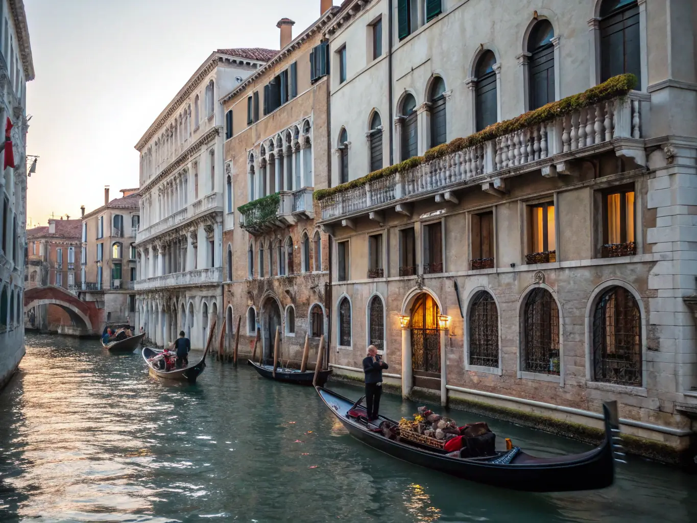 A vibrant image showcasing the canals of Venice, Italy, with gondolas gliding through the water and historic buildings lining the sides, capturing the romantic and cultural essence of the city.